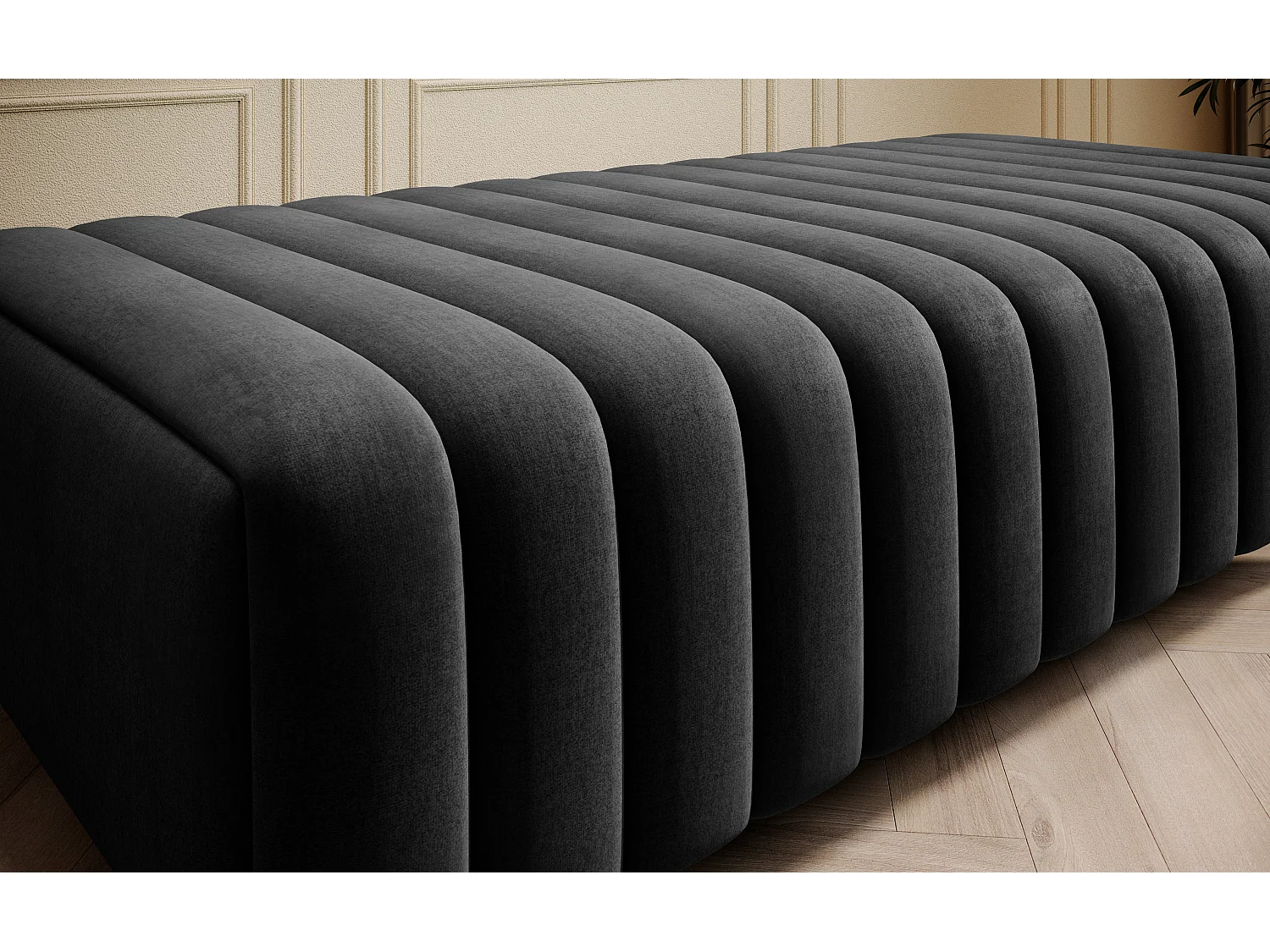 Pouf design velours avec pieds en acier chromé LOZA-Gris anthracite