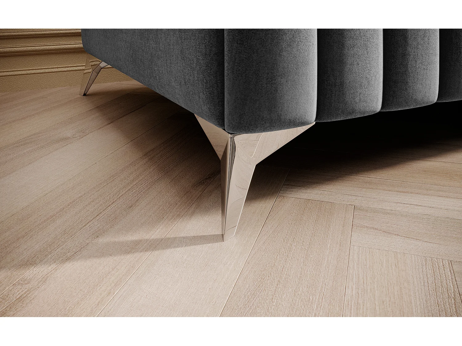 Pouf design velours avec pieds en acier chromé LOZA-Gris