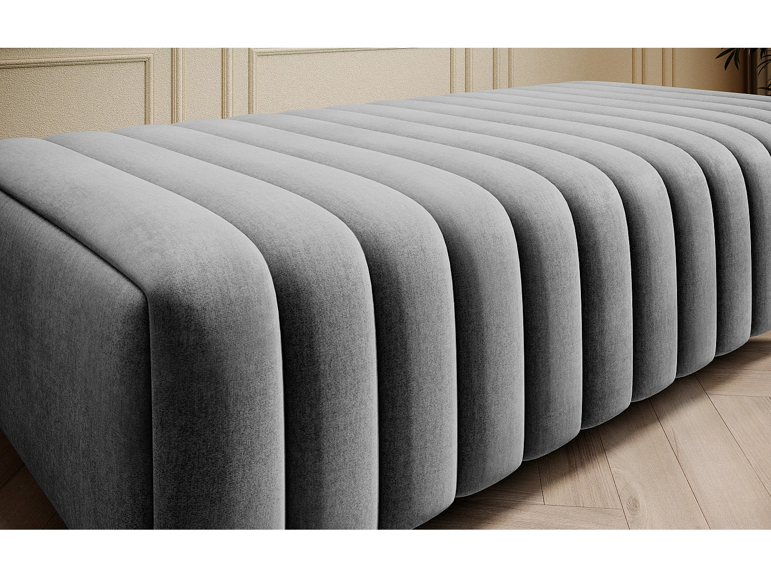 Pouf design velours avec pieds en acier chromé LOZA-Gris