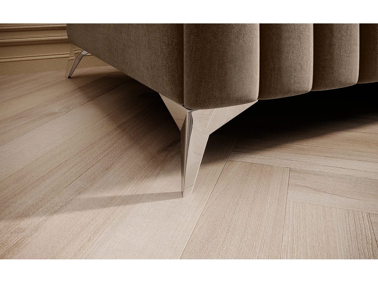 Pouf design velours avec pieds en acier chromé LOZA-Beige