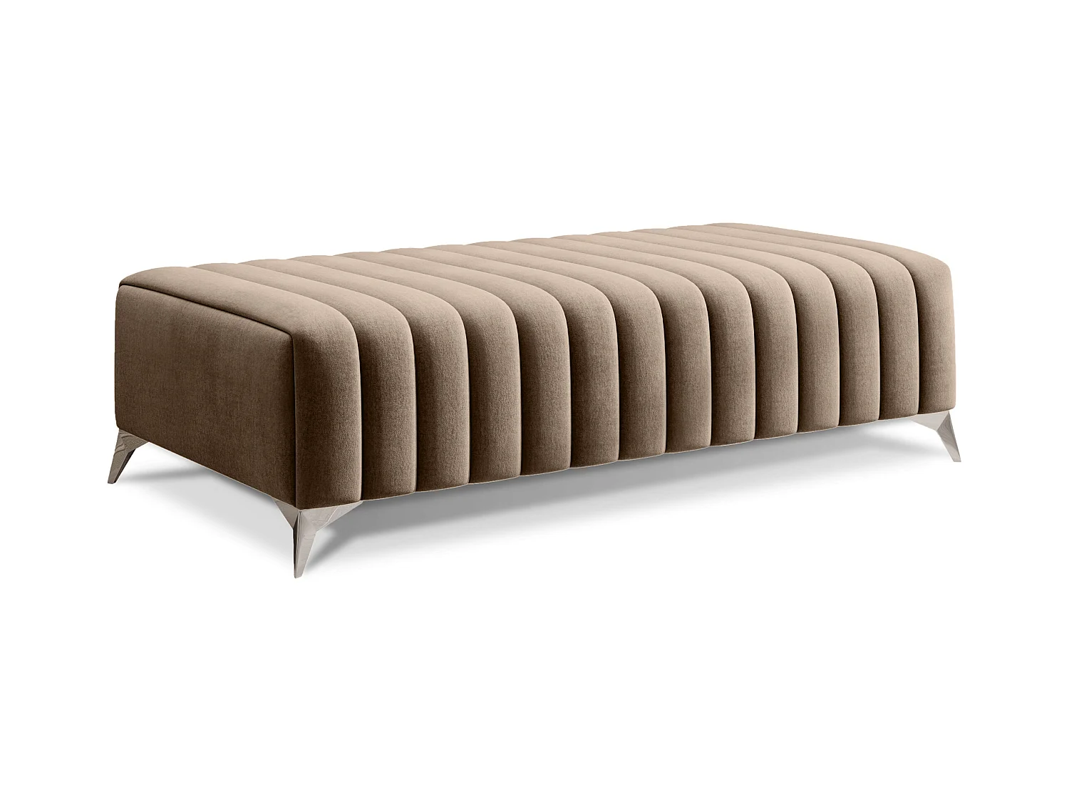 Pouf design velours avec pieds en acier chromé LOZA-Beige