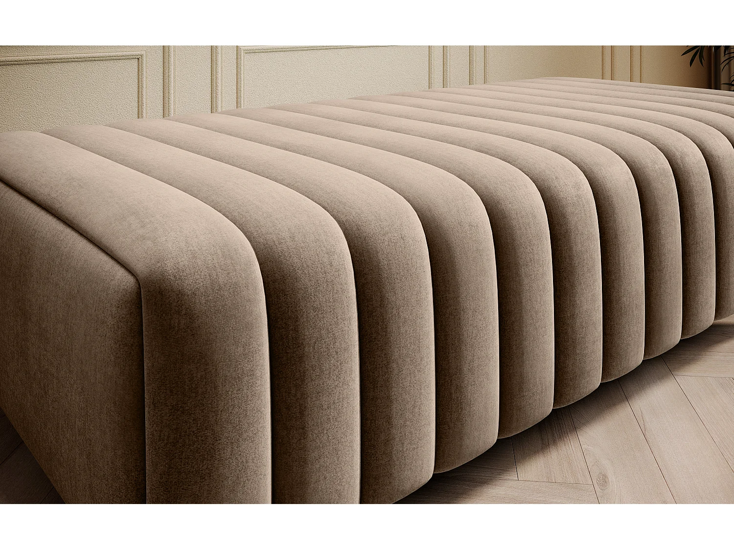 Pouf design velours avec pieds en acier chromé LOZA-Beige