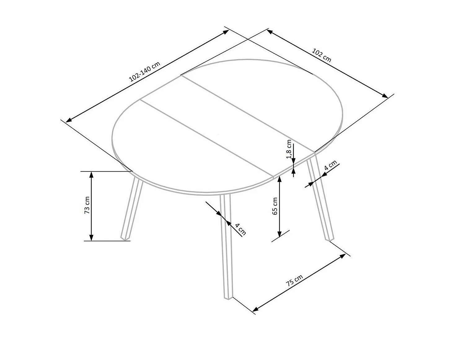 Esstisch Ruben-K (72x102-142)/Erweiterbar/Weiss&Braun