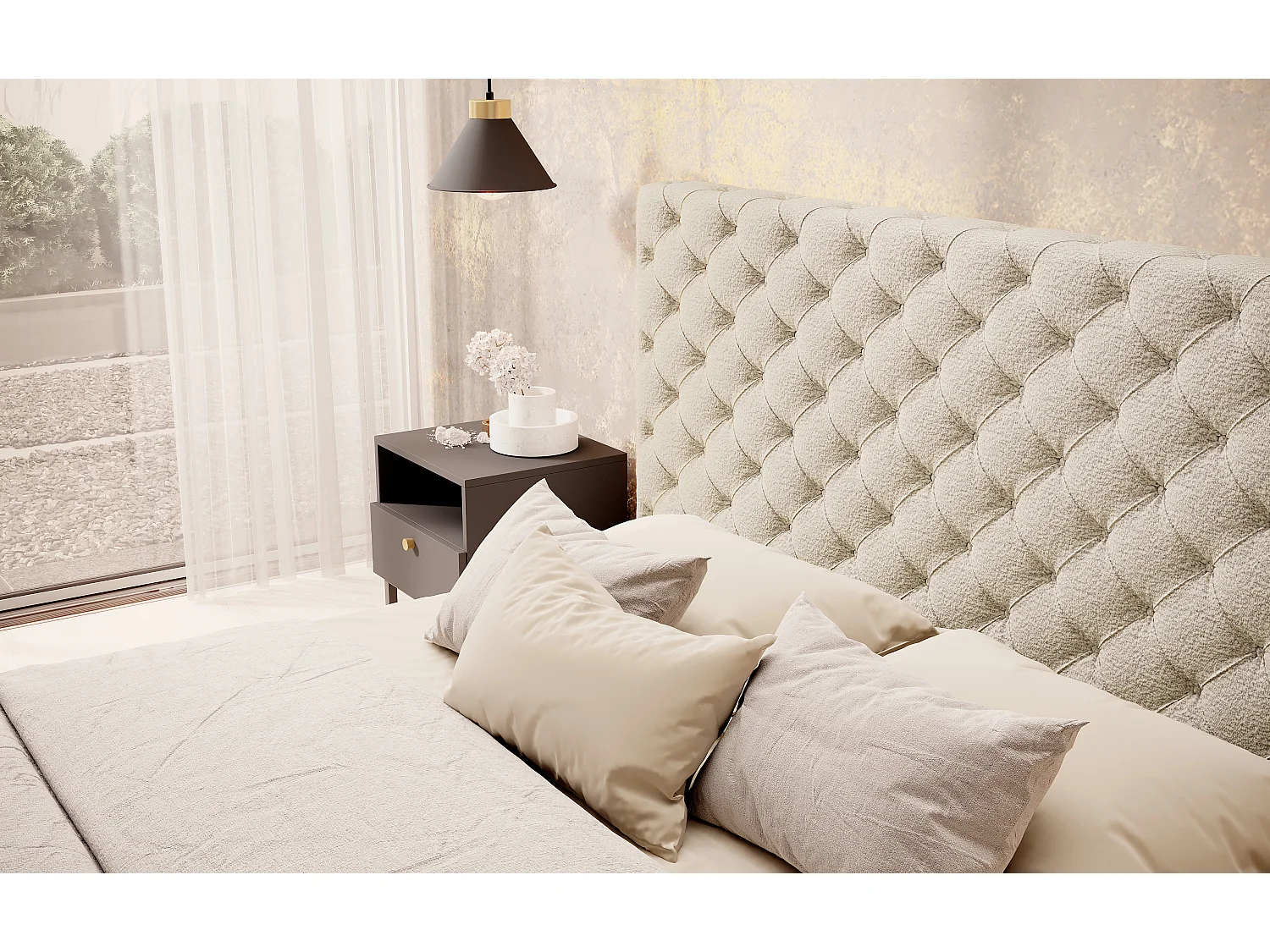 Bett King M (160x200)/Stoff-Beige