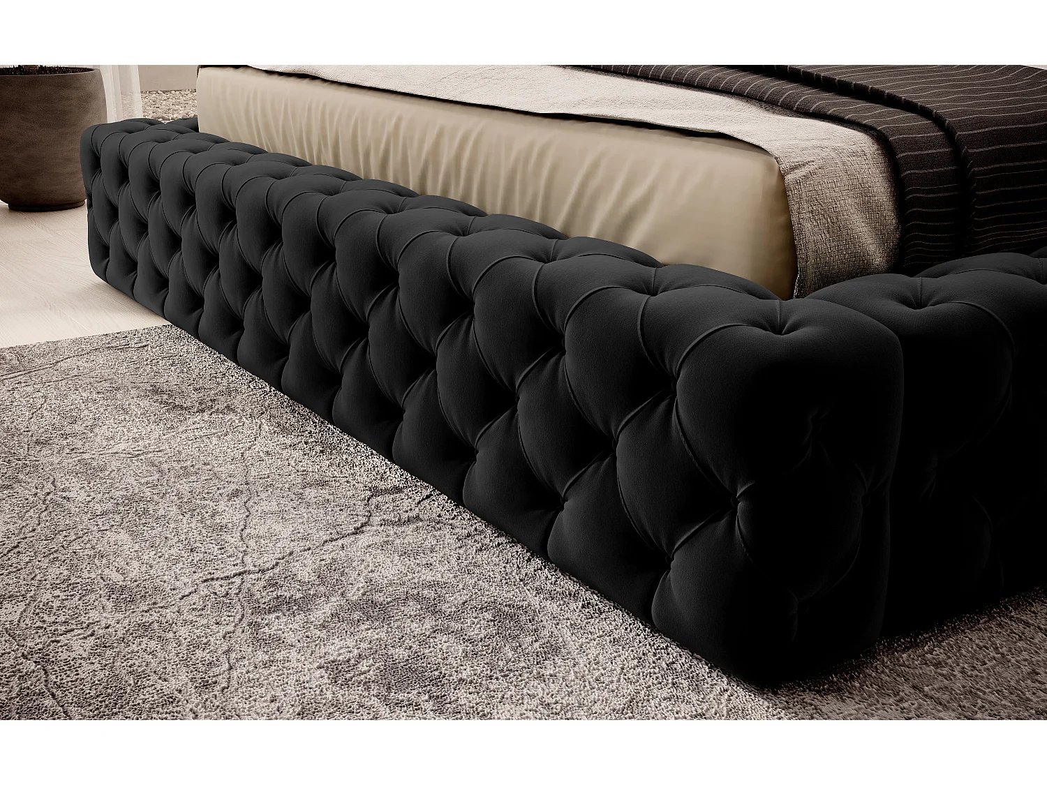 Lit King M (160x200)/Tissu-Noir/En stock