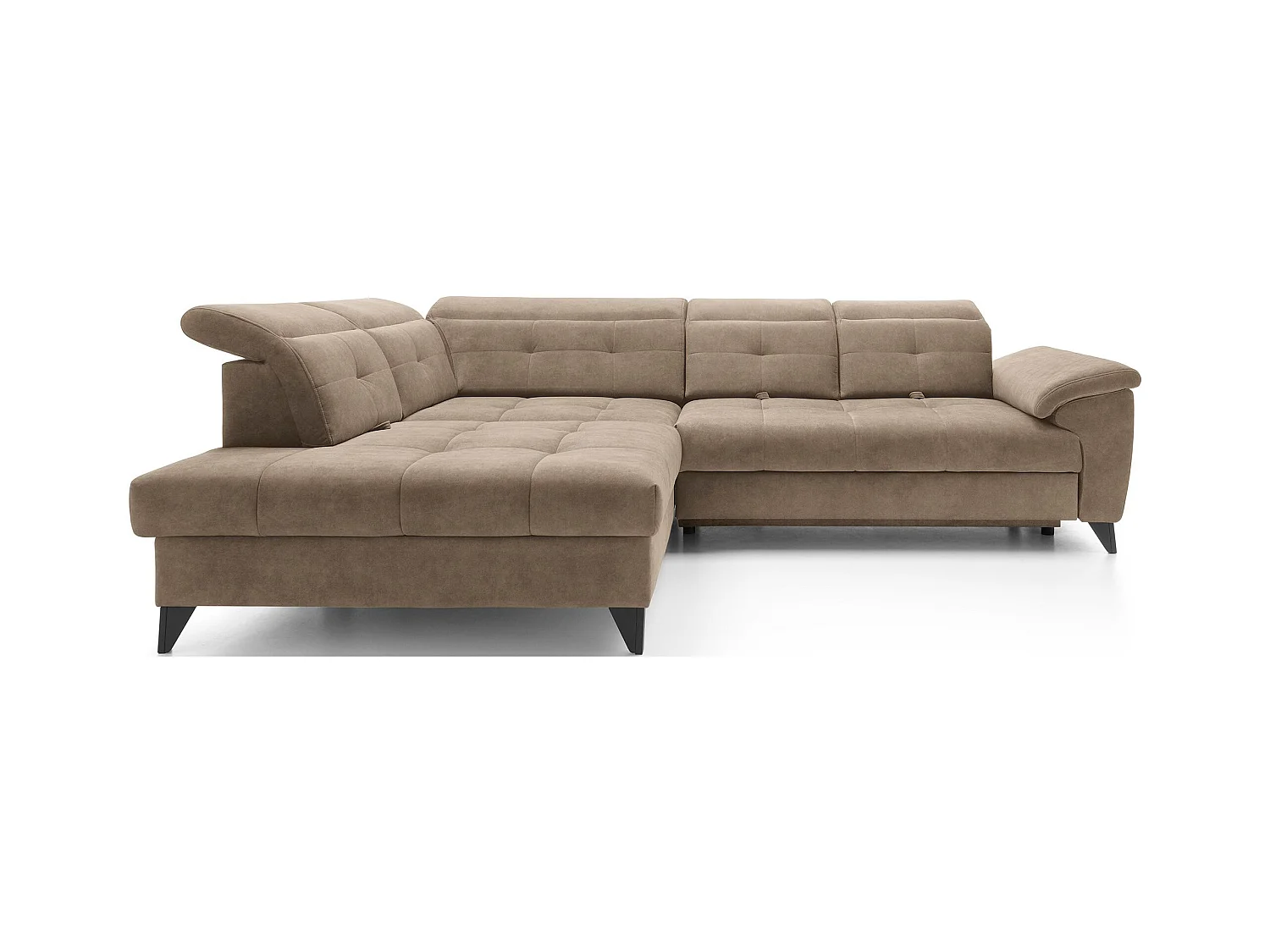 Canapé d'angle convertible tissu velouté KARIN - Coffre et appuis-tête réglables-Marron clair-angle gauche