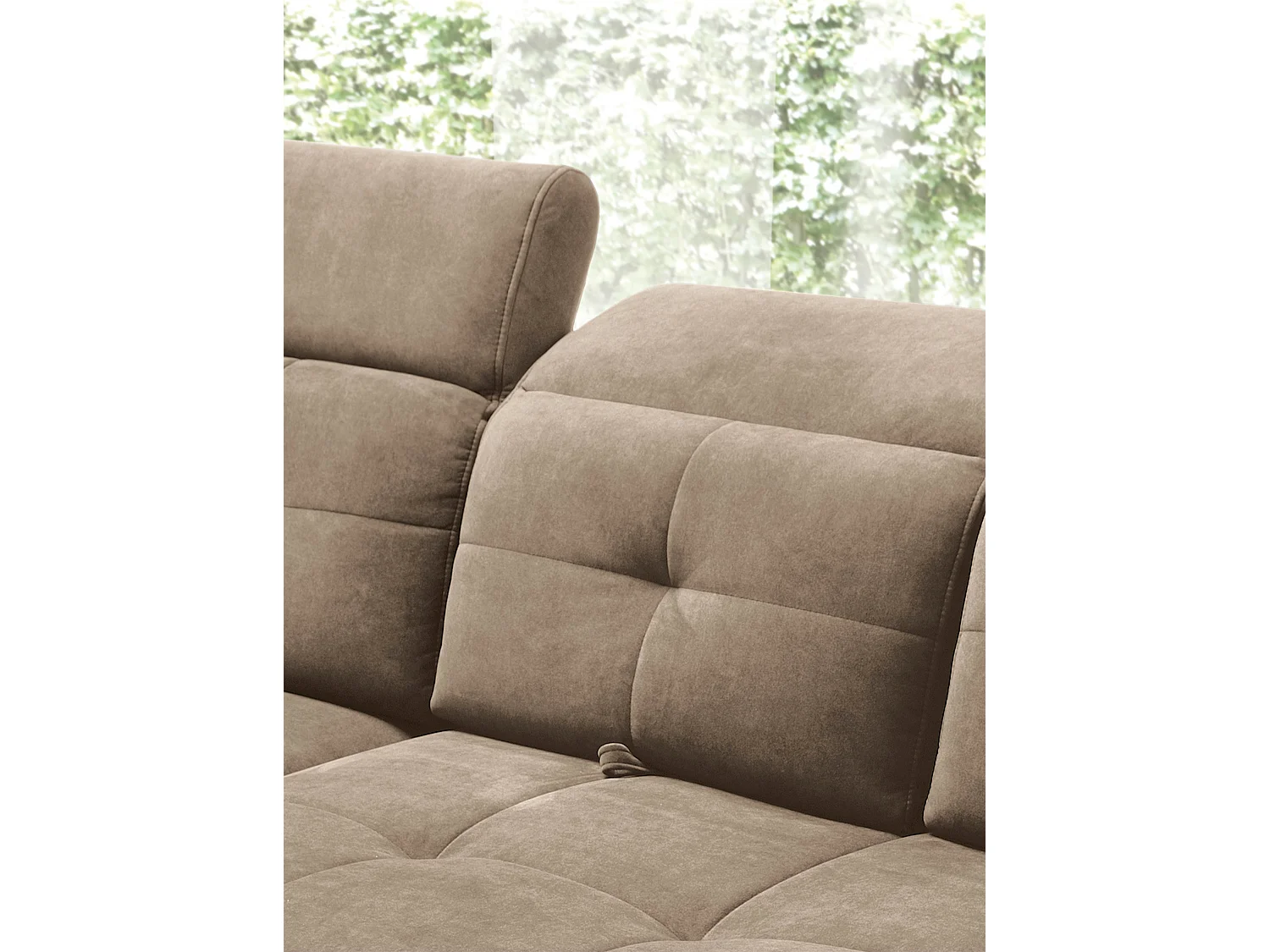 Canapé d'angle convertible tissu velouté KARIN - Coffre et appuis-tête réglables-Marron clair-angle gauche