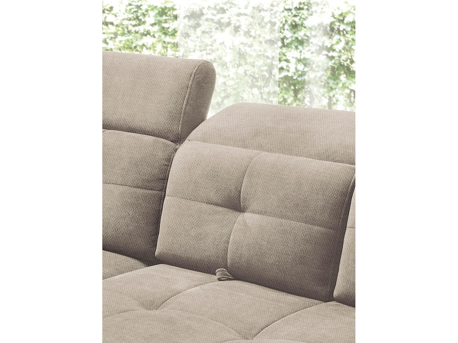 Canapé d'angle convertible tissu velouté KARIN - Coffre et appuis-tête réglables-Beige-angle gauche