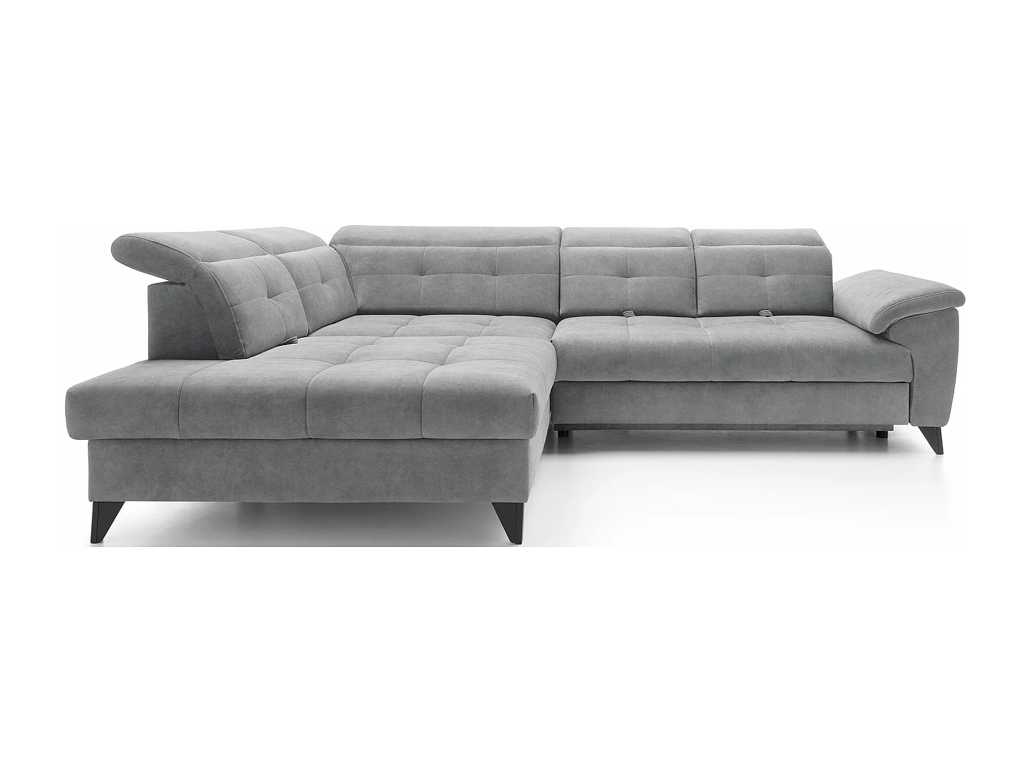 Canapé d'angle convertible tissu velouté KARIN - Coffre et appuis-tête réglables-Gris-angle gauche