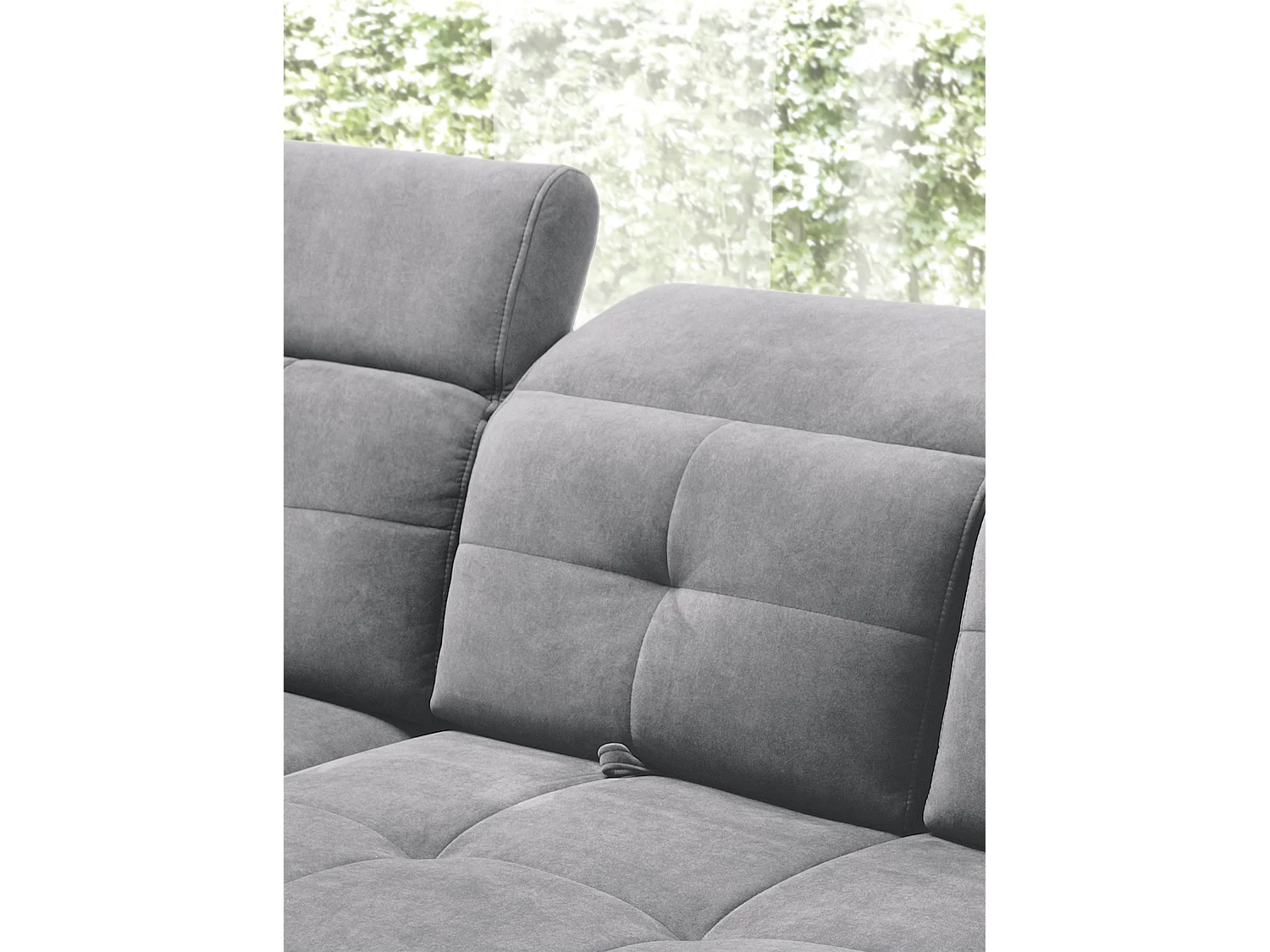 Canapé d'angle convertible tissu velouté KARIN - Coffre et appuis-tête réglables-Gris-angle gauche