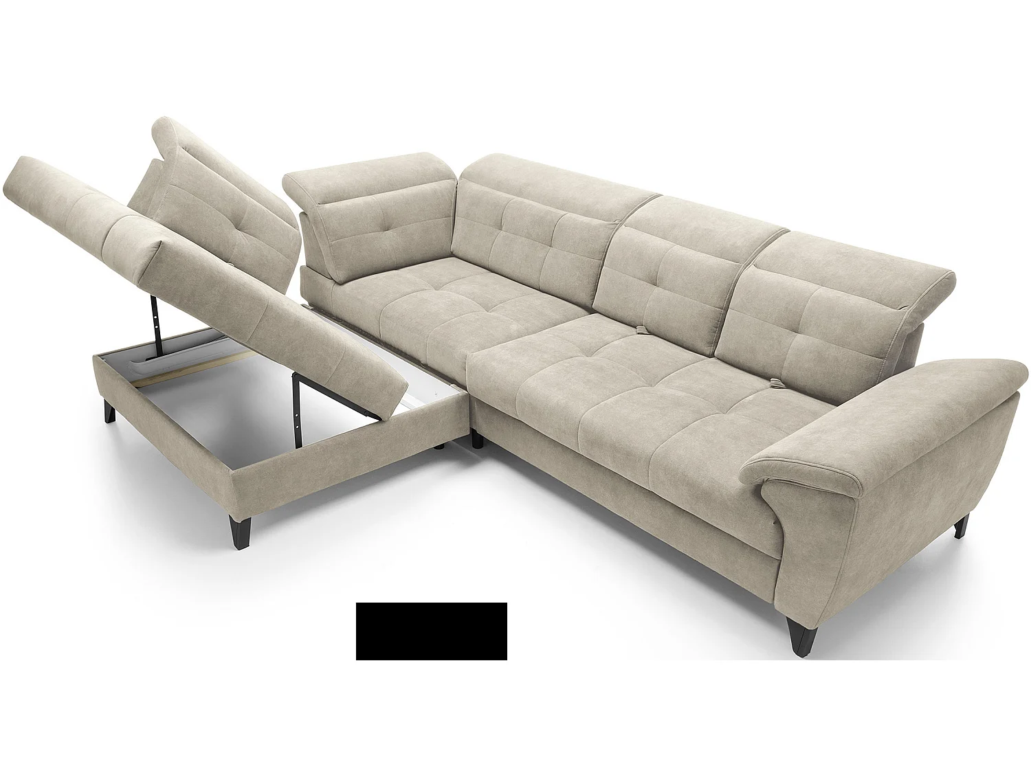 Sofá esquinero convertible KARIN en tejido aterciopelado - Almacenamiento y reposacabezas ajustables-Beige claro-Ángulo izquierdo