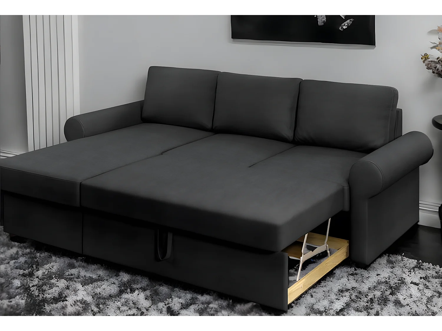 Canapé Corner Paco L/Tissu/Anthracite