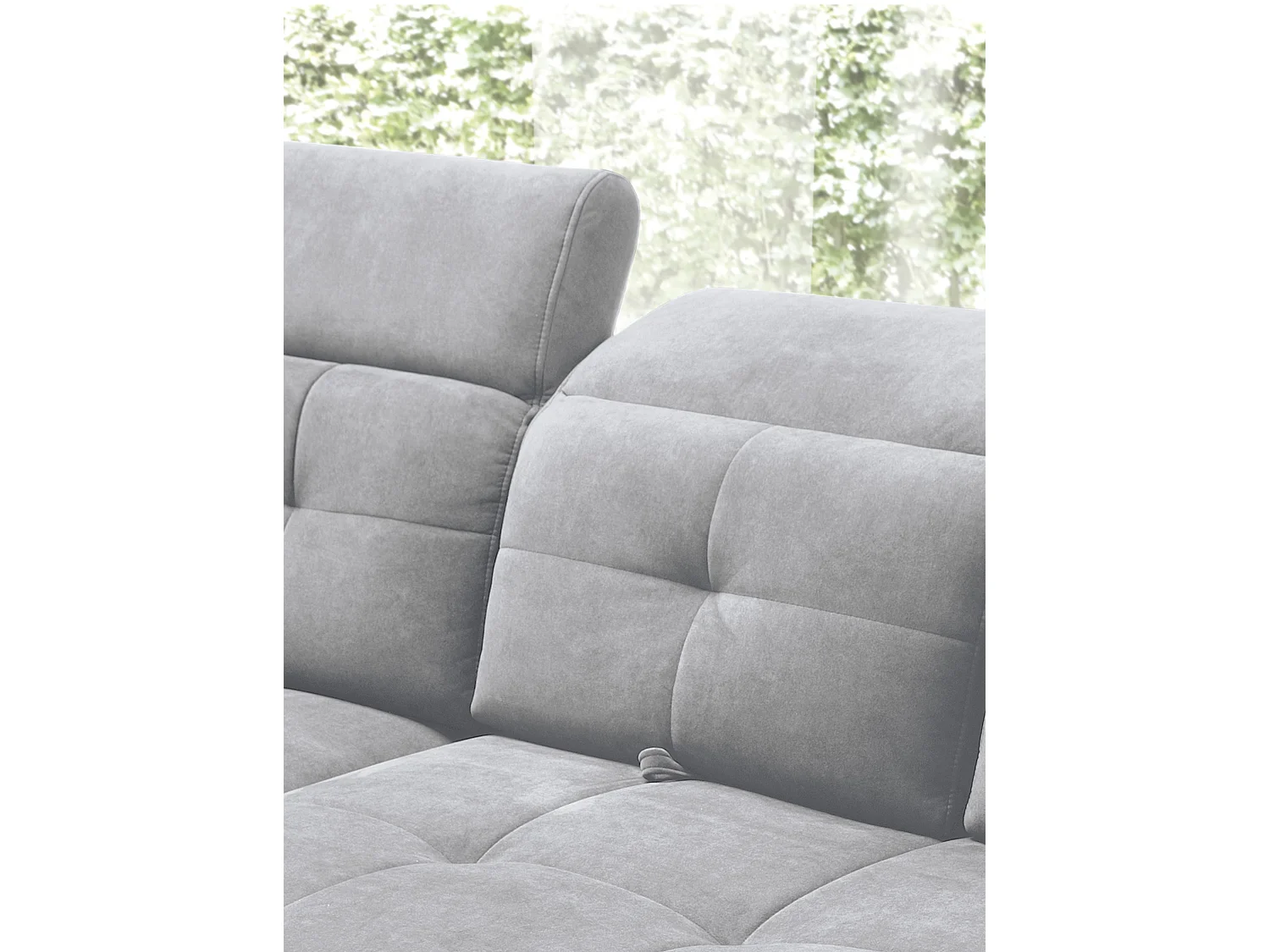 Canapé d'angle convertible tissu velouté KARIN - Coffre et appuis-tête réglables-Gris clair-angle gauche