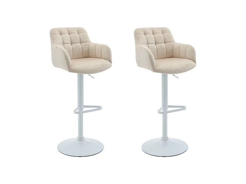 Lot de 2 tabourets de bar en velours et métal blanc - Hauteur réglable - Crème - PEGA de Pascal MORABITO