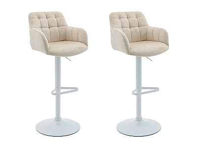 Lot de 2 tabourets de bar en velours et métal blanc - Hauteur réglable - Crème - PEGA