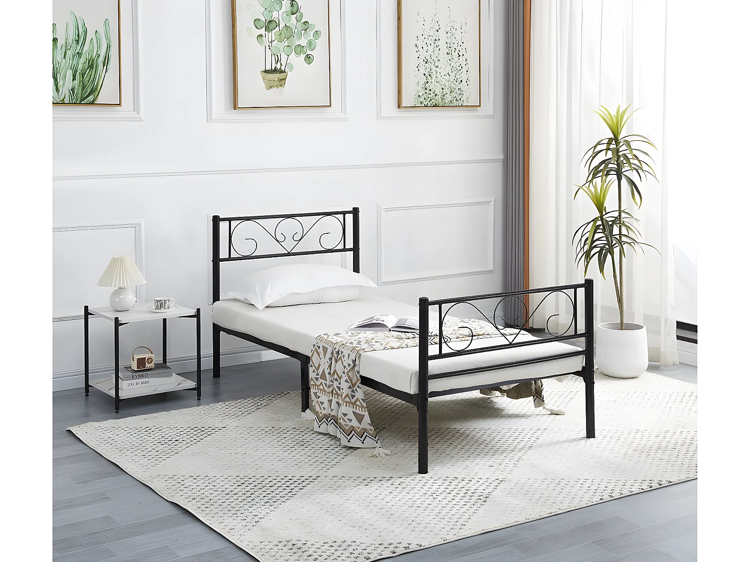 Metalen eenpersoonsbed "Elodie" zwart 90x190cm voor een rustige en elegante slaap