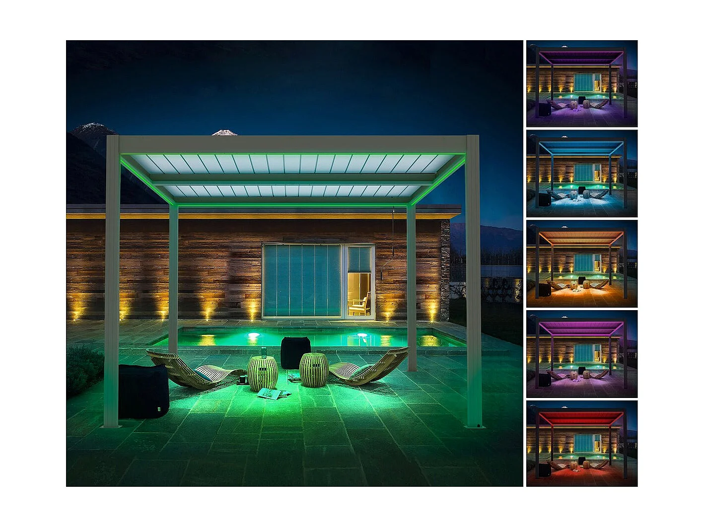 Pergola  terrasoverkapping zonwering 3 x 4 m verstelbaar aluminium met led verlichting "Windsor premium" - Taupe - grijs bruin