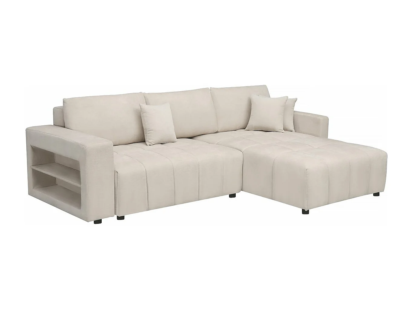Ecksofa mit Schlaffunktion aus Chenille-Stoff 3-Sitzer - "Trocadero" - Creme
