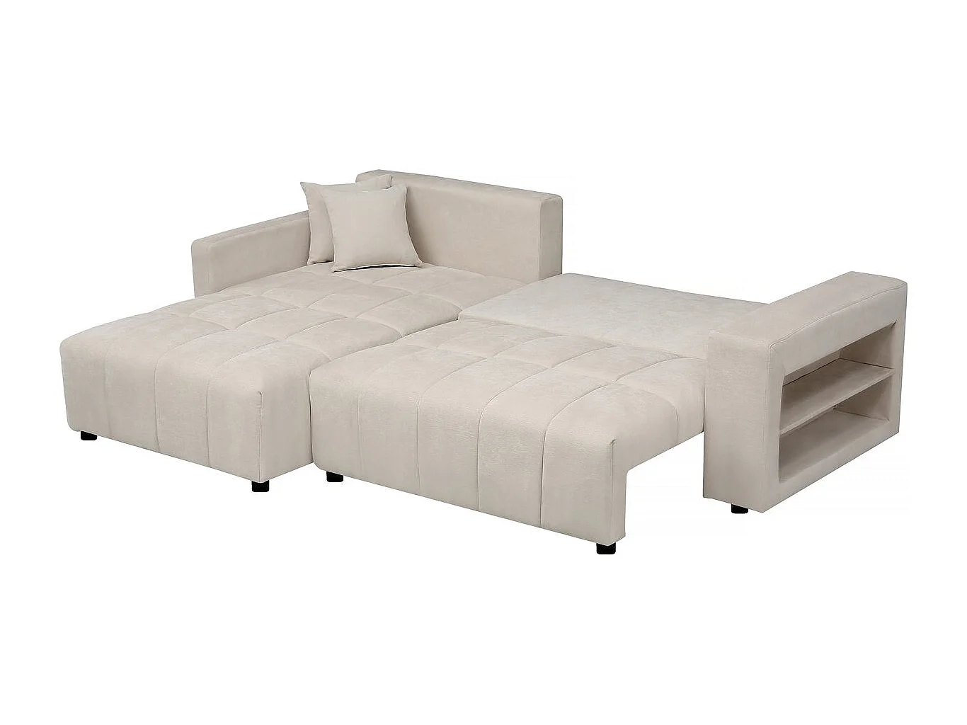 Ecksofa mit Schlaffunktion aus Chenille-Stoff 3-Sitzer - "Trocadero" - Creme