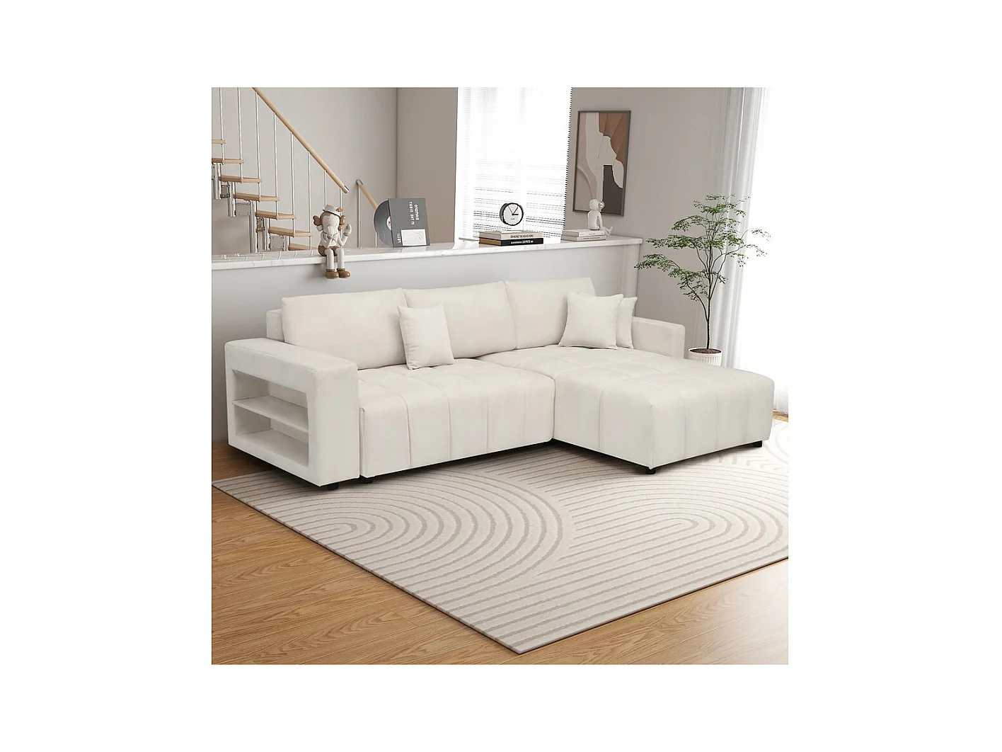 Canapé d'angle convertible tissu chenille 3 places - "Trocadero" - Crème