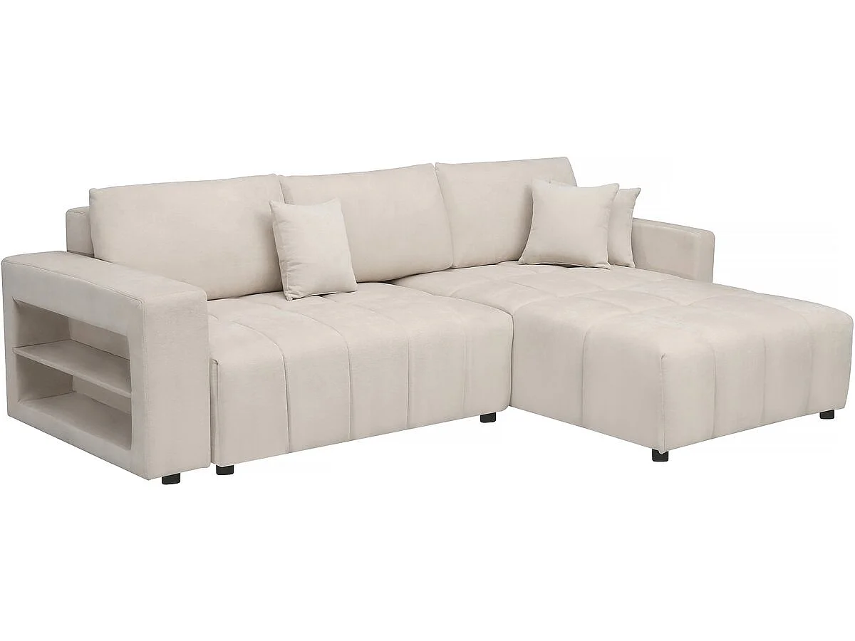 Canapé d'angle convertible 3 places en coton chenille crème