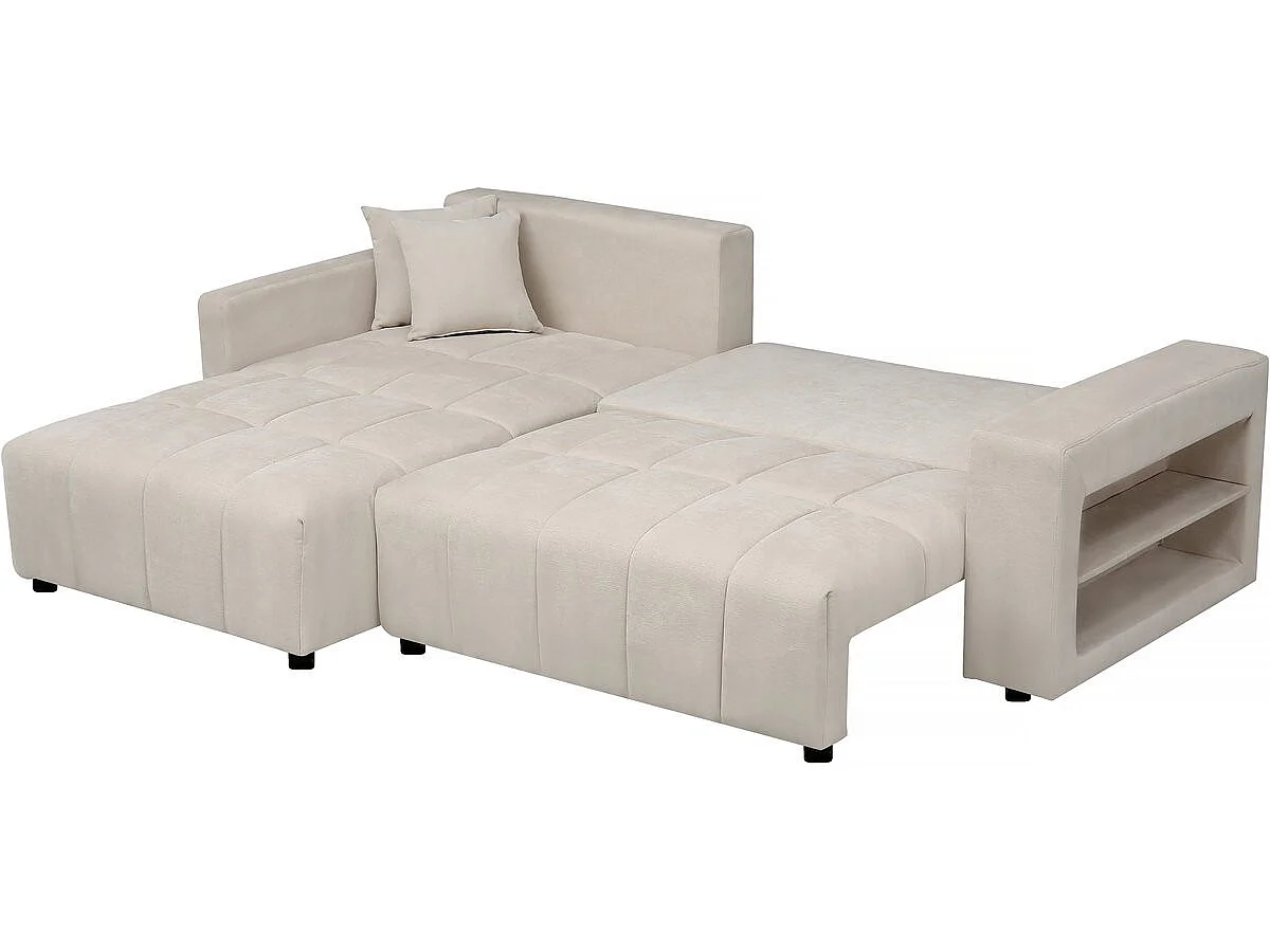 Canapé d'angle convertible 3 places en coton chenille crème
