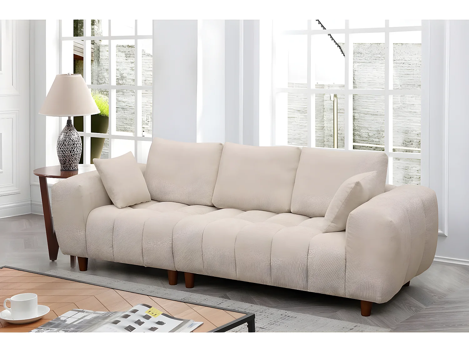 Canapé droit tissu chenille "Matignon" - 3 places  - Beige