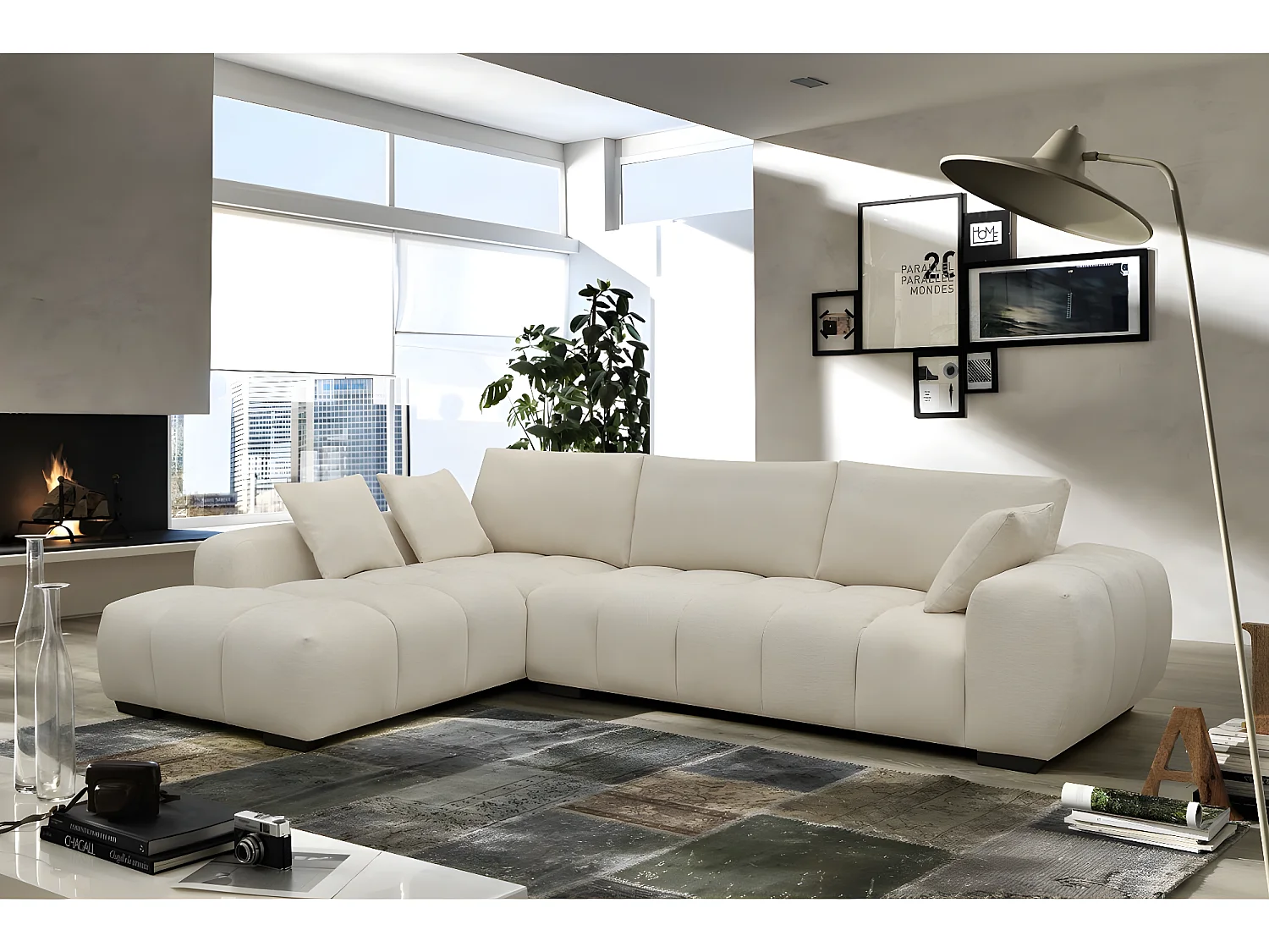 Divano angolare in tessuto "Monceau" – 3 posti – Beige