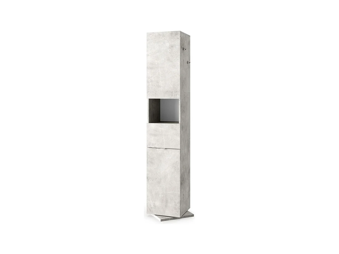 Colonne de salle de bain tournante avec miroir, 2 portes et 1 tiroir, collection BURA. Coloris gris aspect béton