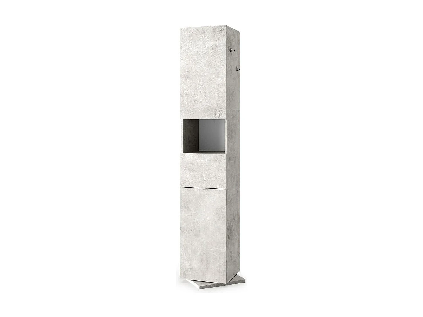 Colonna da bagno girevole con specchio, 2 porte e 1 cassetto, collezione BURA. Colore grigio effetto cemento.
