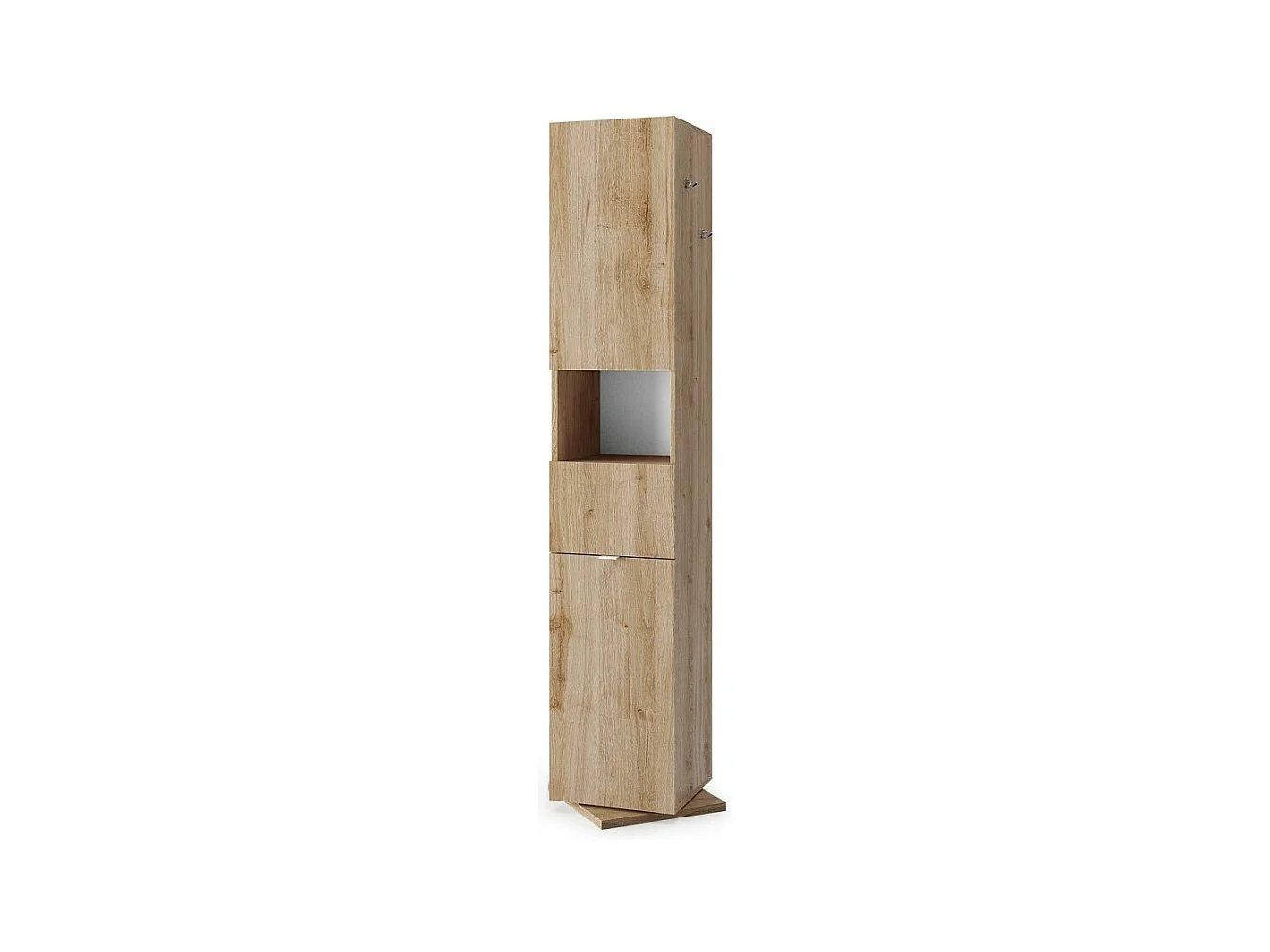 Colonne de salle de bain tournante avec miroir, 2 portes et 1 tiroir, collection BURA. Coloris chêne clair