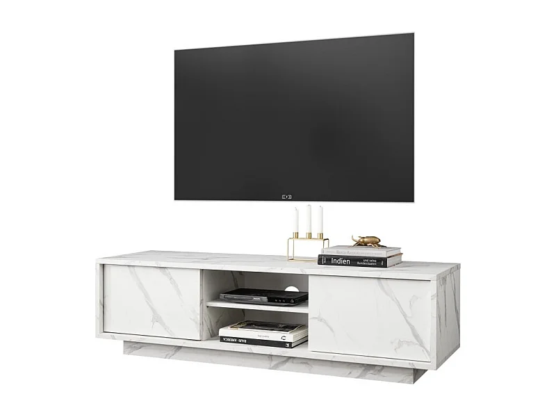 Tv-meubel met 2 deuren, collectie COLOMARMO, in witte marmerlook, ideaal voor uw trendy en moderne woonkamer.