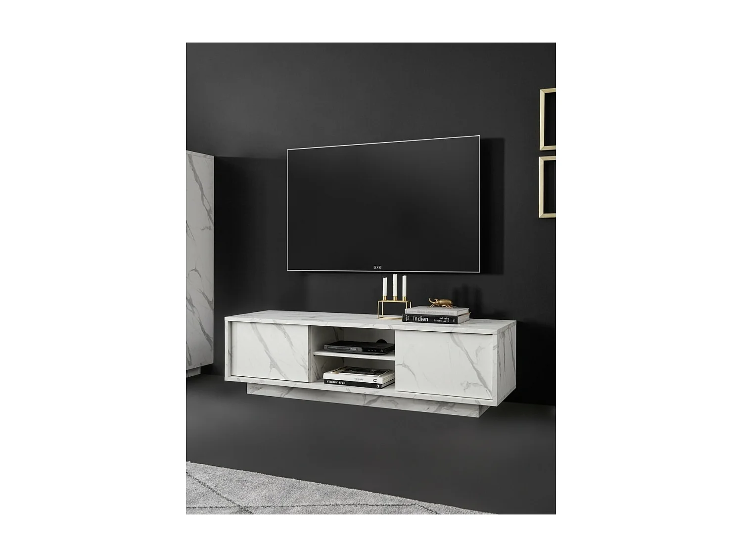 Tv-meubel met 2 deuren, collectie COLOMARMO, in witte marmerlook, ideaal voor uw trendy en moderne woonkamer.