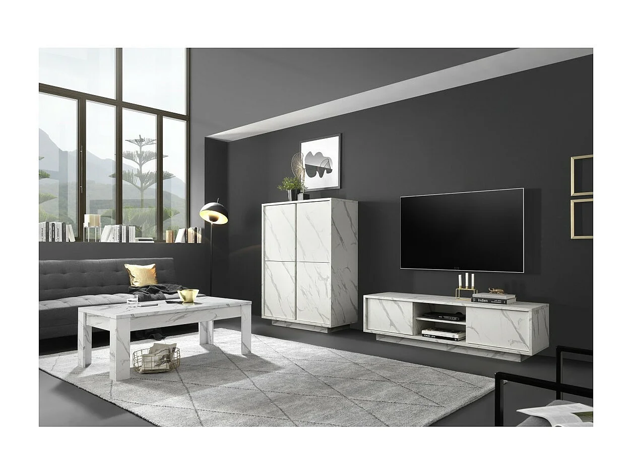 Tv-meubel met 2 deuren, collectie COLOMARMO, in witte marmerlook, ideaal voor uw trendy en moderne woonkamer.