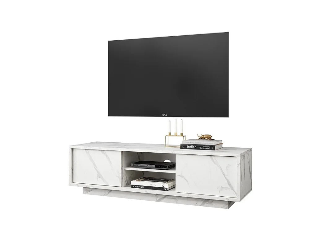 Tv-meubel met 2 deuren, collectie COLOMARMO, in witte marmerlook, ideaal voor uw trendy en moderne woonkamer.