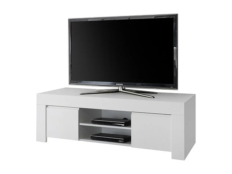 Tv-meubel met 2 deuren, collectie ZEFIR, in mat witte kleur, ideaal voor een trendy en moderne woonkamer.