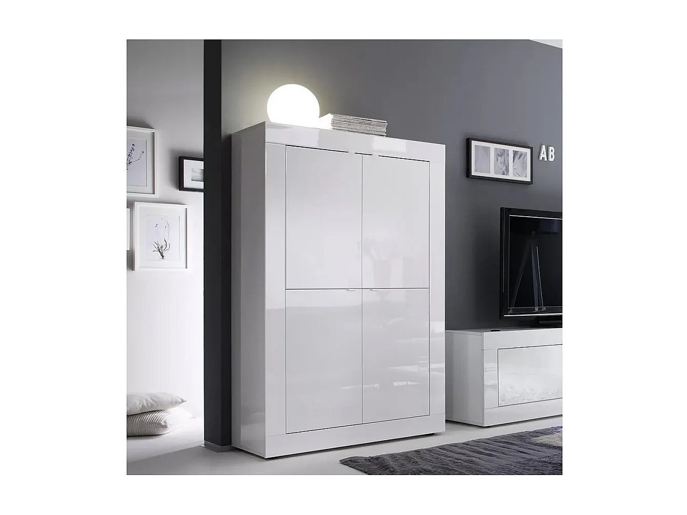 Vaisselier 4 portes ISORA – Blanc laqué brillant – Design moderne et fonctionnel
