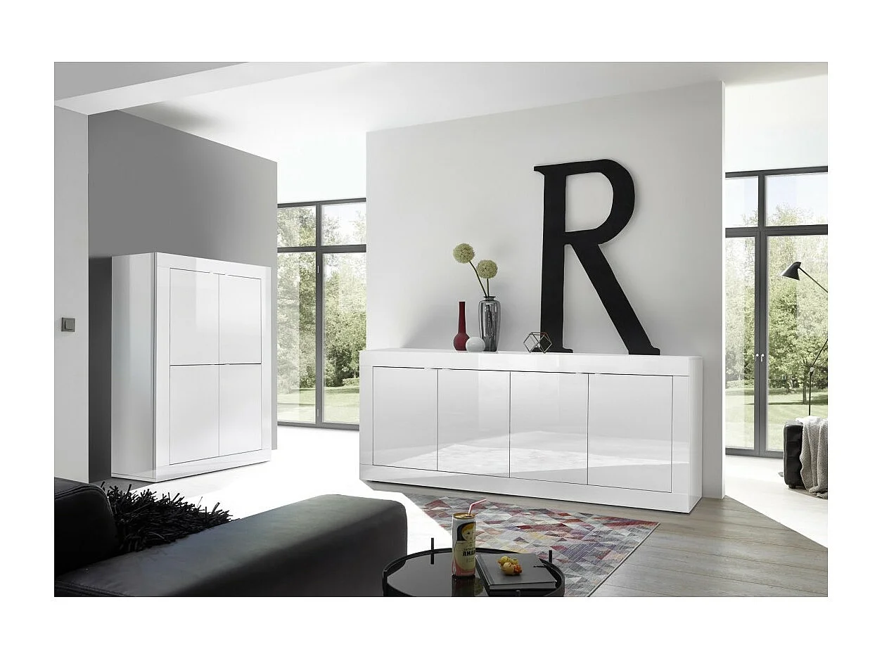 Vaisselier 4 portes ISORA – Blanc laqué brillant – Design moderne et fonctionnel