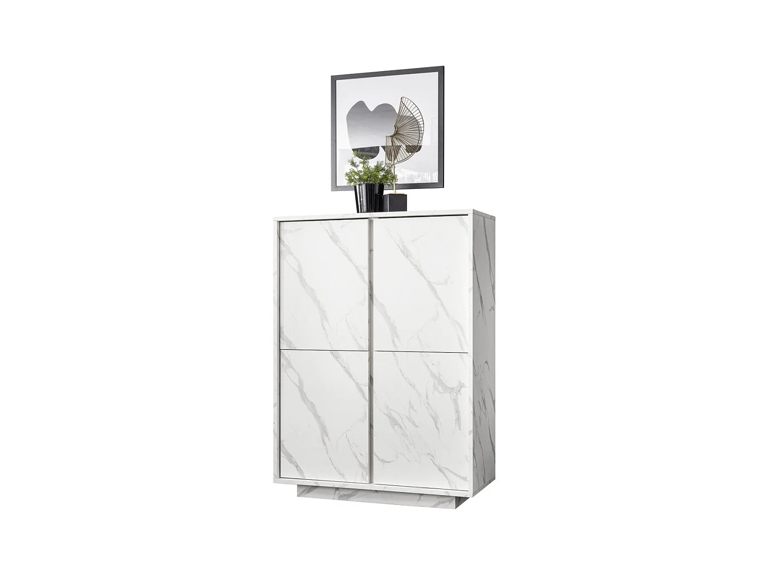 Buffet 4 portes, collection COLOMARMO, coloris blanc effet marbre, idéal dans votre salon ou salle à manger