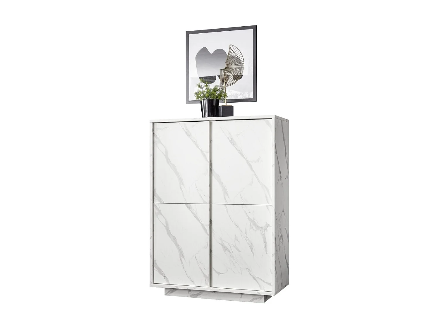 Buffet 4 portes, collection COLOMARMO, coloris blanc effet marbre, idéal dans votre salon ou salle à manger