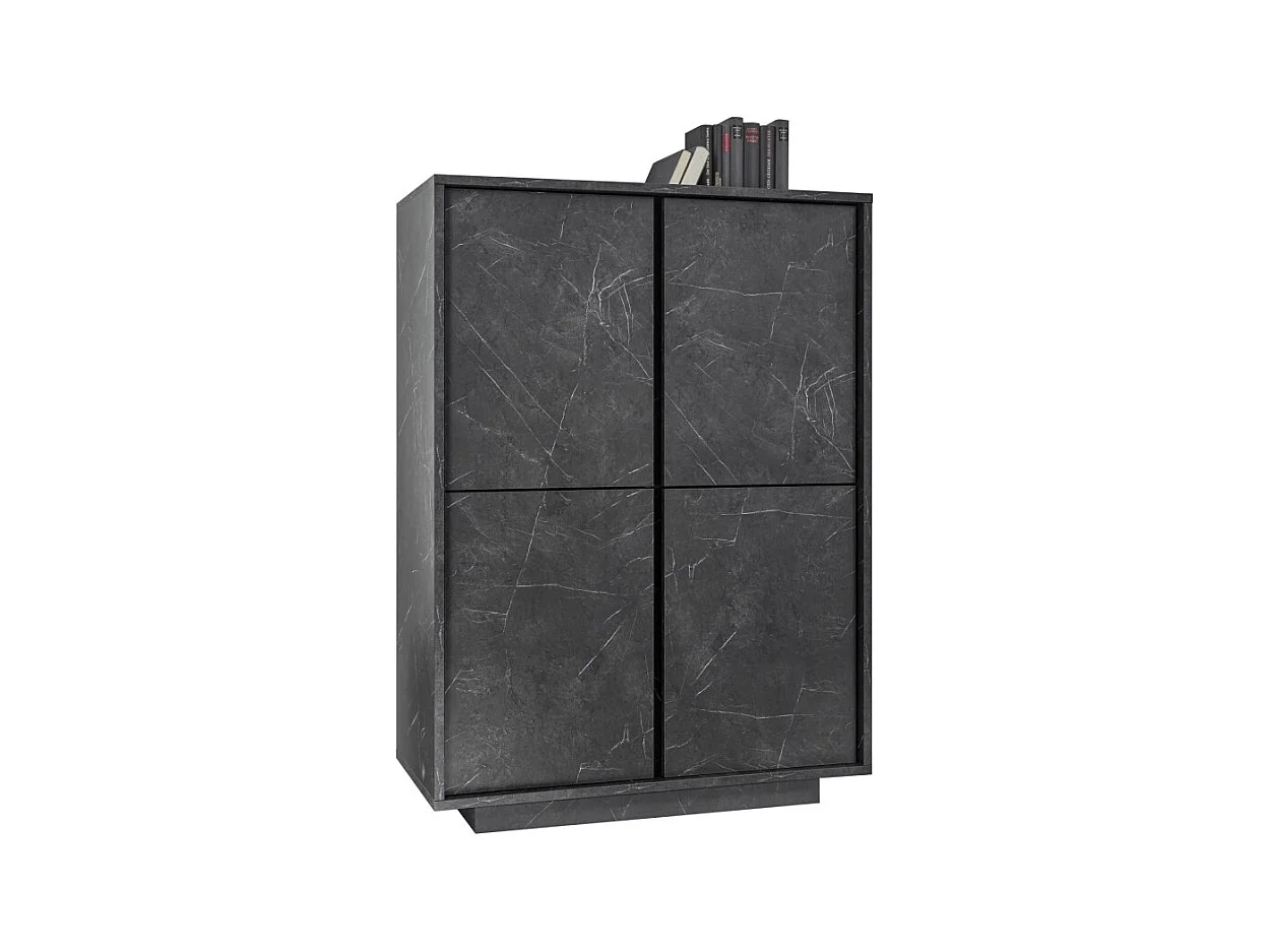 Argentier 4 portes, collection COLOMARMO, coloris noir effet marbre, idéal dans votre salon ou salle à manger