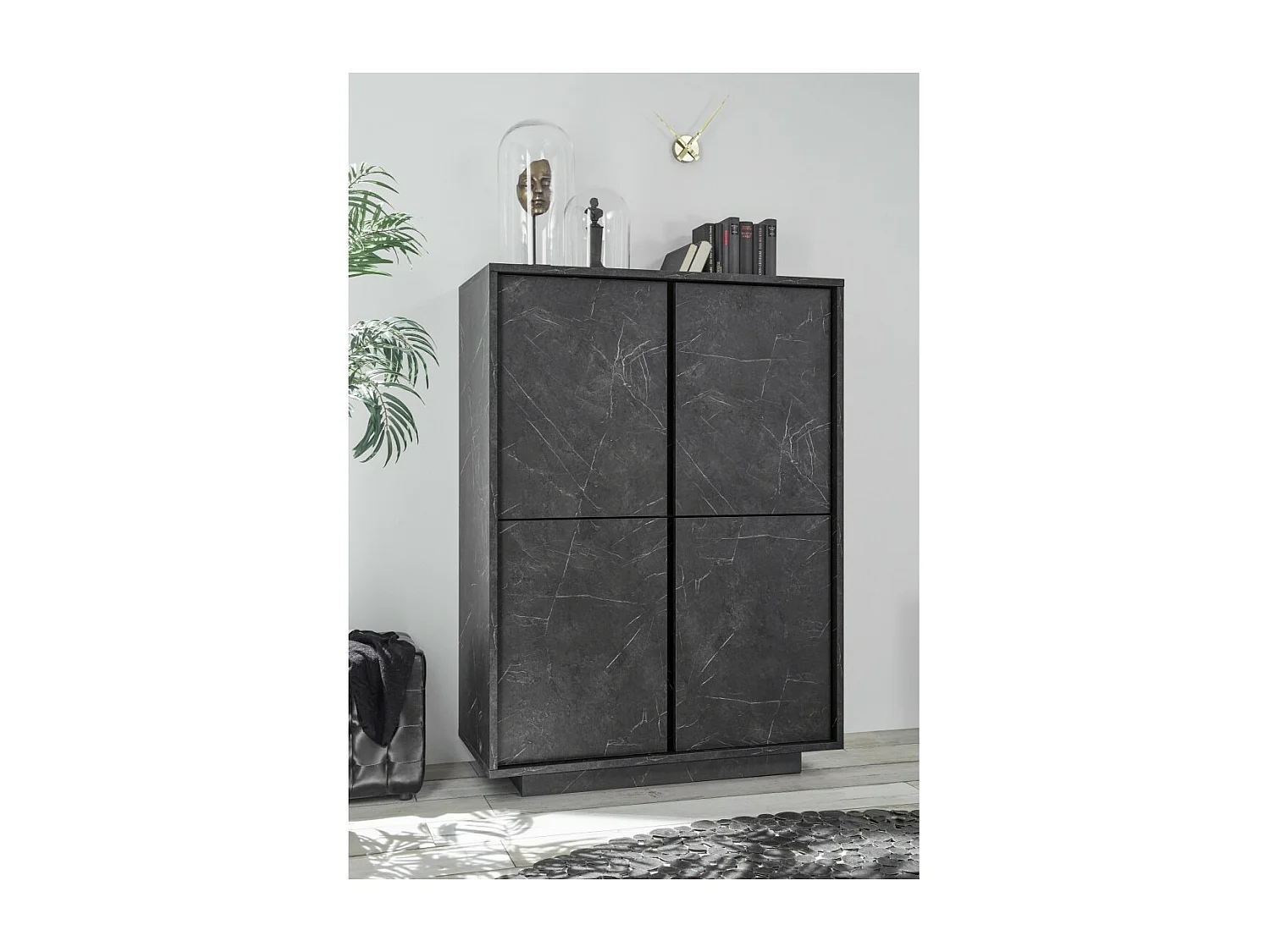 Buffetkast met 4 deuren, collectie COLOMARMO, in zwarte marmerlook, ideaal voor uw woonkamer of eetkamer