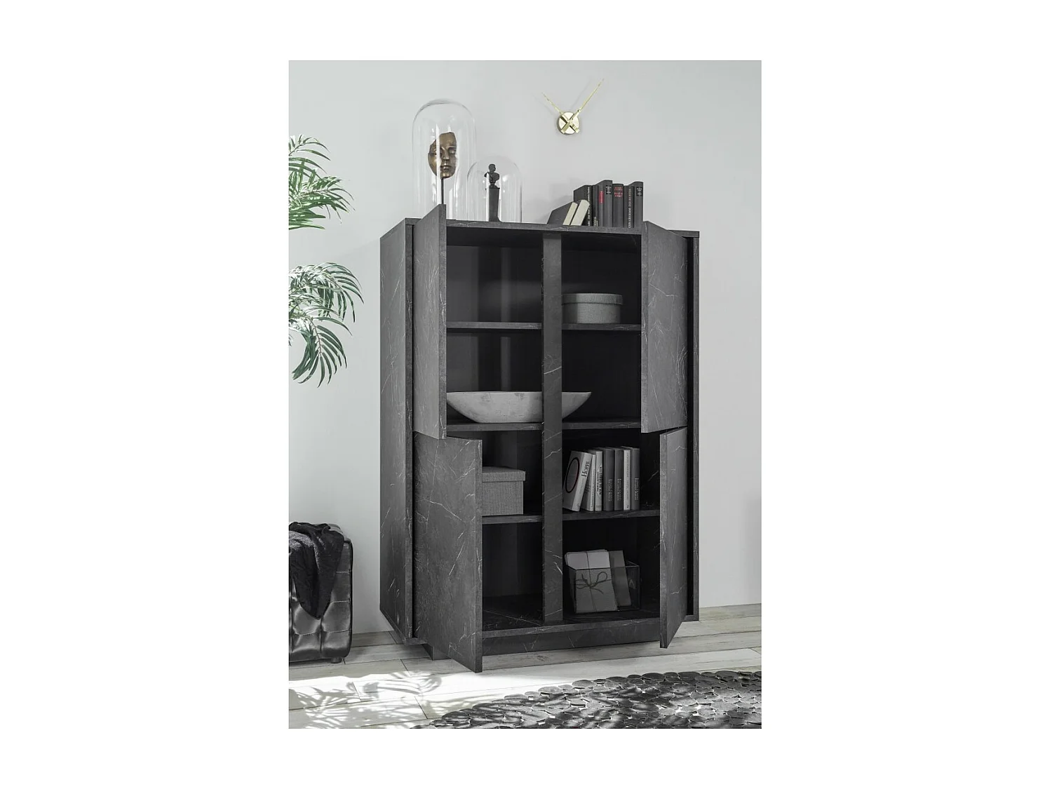 Buffetkast met 4 deuren, collectie COLOMARMO, in zwarte marmerlook, ideaal voor uw woonkamer of eetkamer