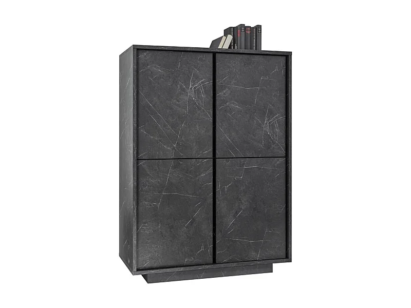 Buffetkast met 4 deuren, collectie COLOMARMO, in zwarte marmerlook, ideaal voor uw woonkamer of eetkamer