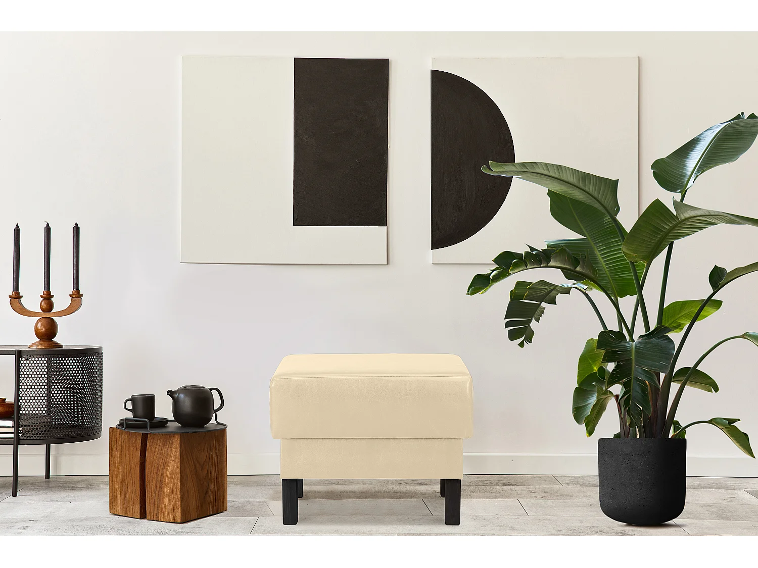 Sitzhocker auf hohen Holzbeinen - Ecru - ESPECTO