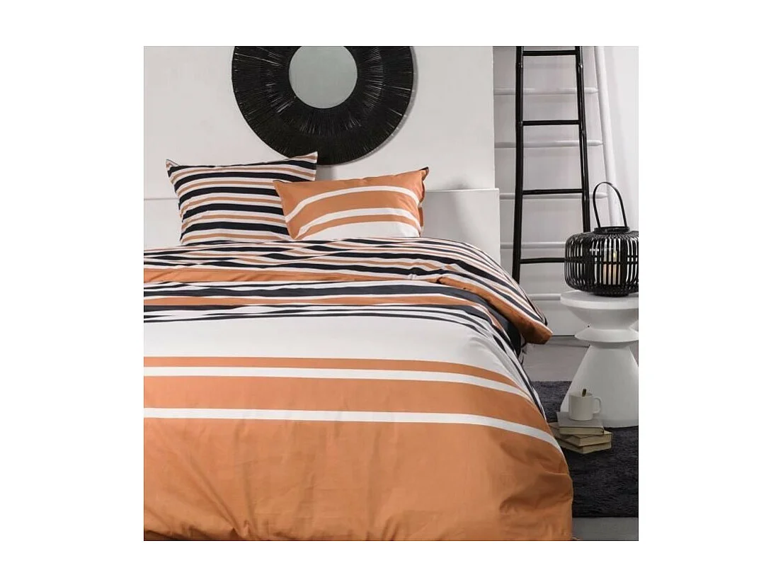 Juego de cama 240 x 220 cm - Naranja, Blanco y Negro