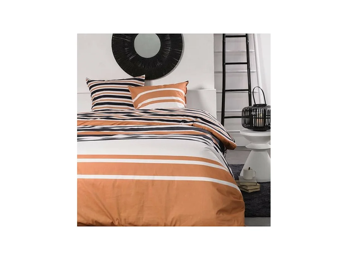Parure de lit 2 personnes -TODAY - 240x200 cm - 100% Coton - Orange, Noir et Blanc