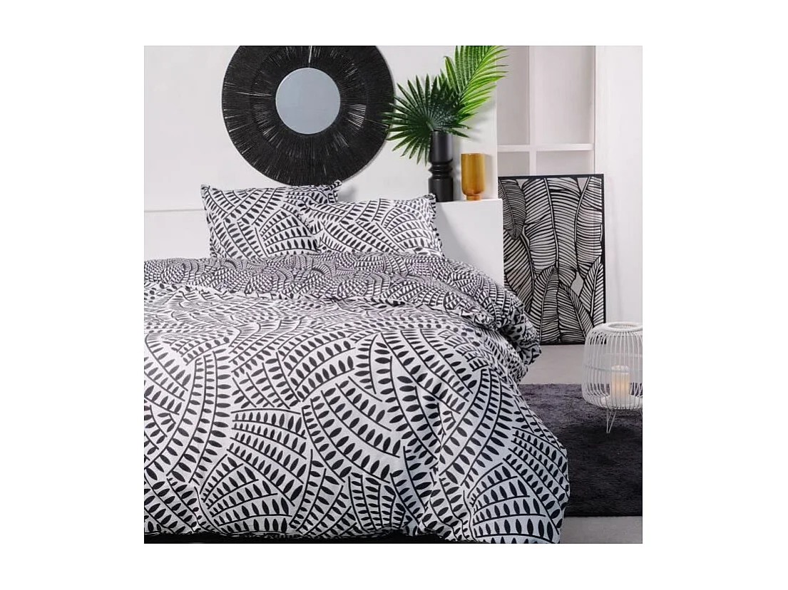 Parure de lit 2 personnes -TODAY - 260x240 cm - 100% Coton - Noir et Blanc
