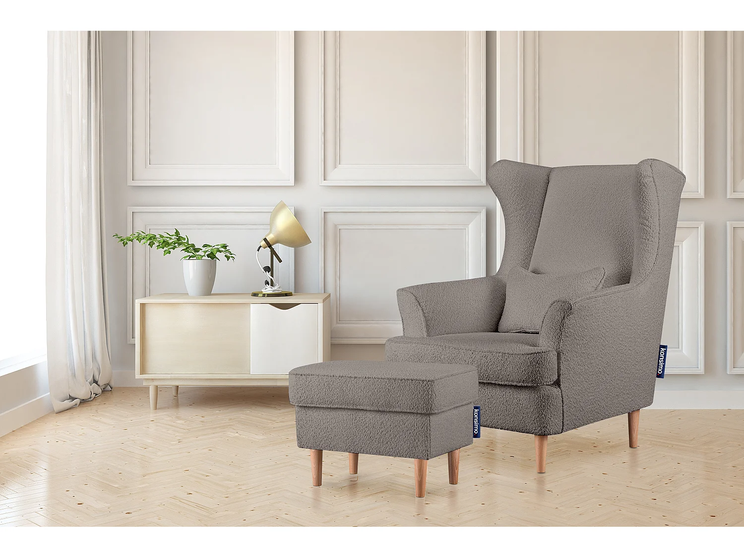 Sitzhocker zeitloses Design hohe Füße - dunkelbeige - STRALIS