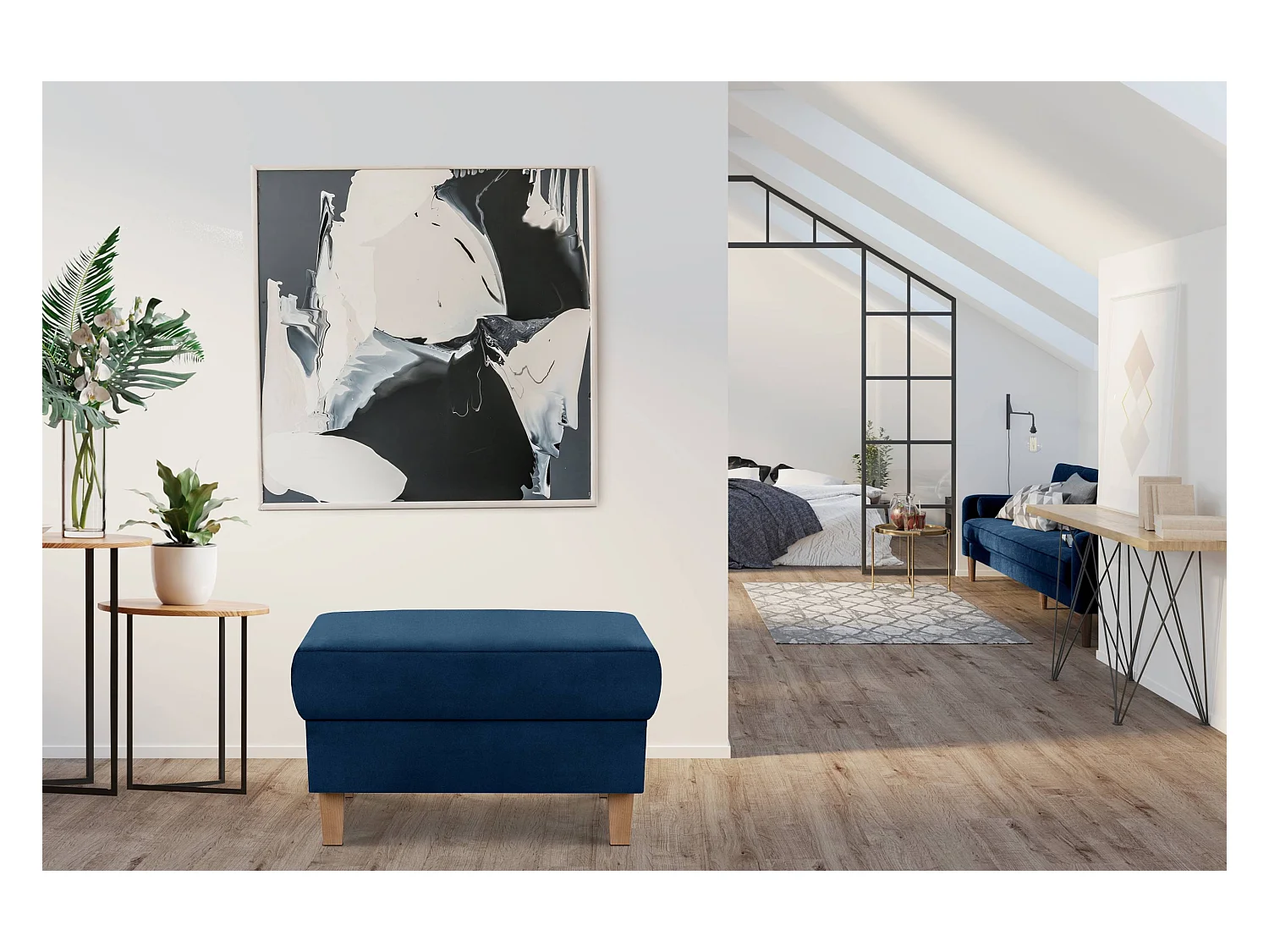 Sitzhocker Polsterhocker aufklappbarer - dunkelblau - ERISO